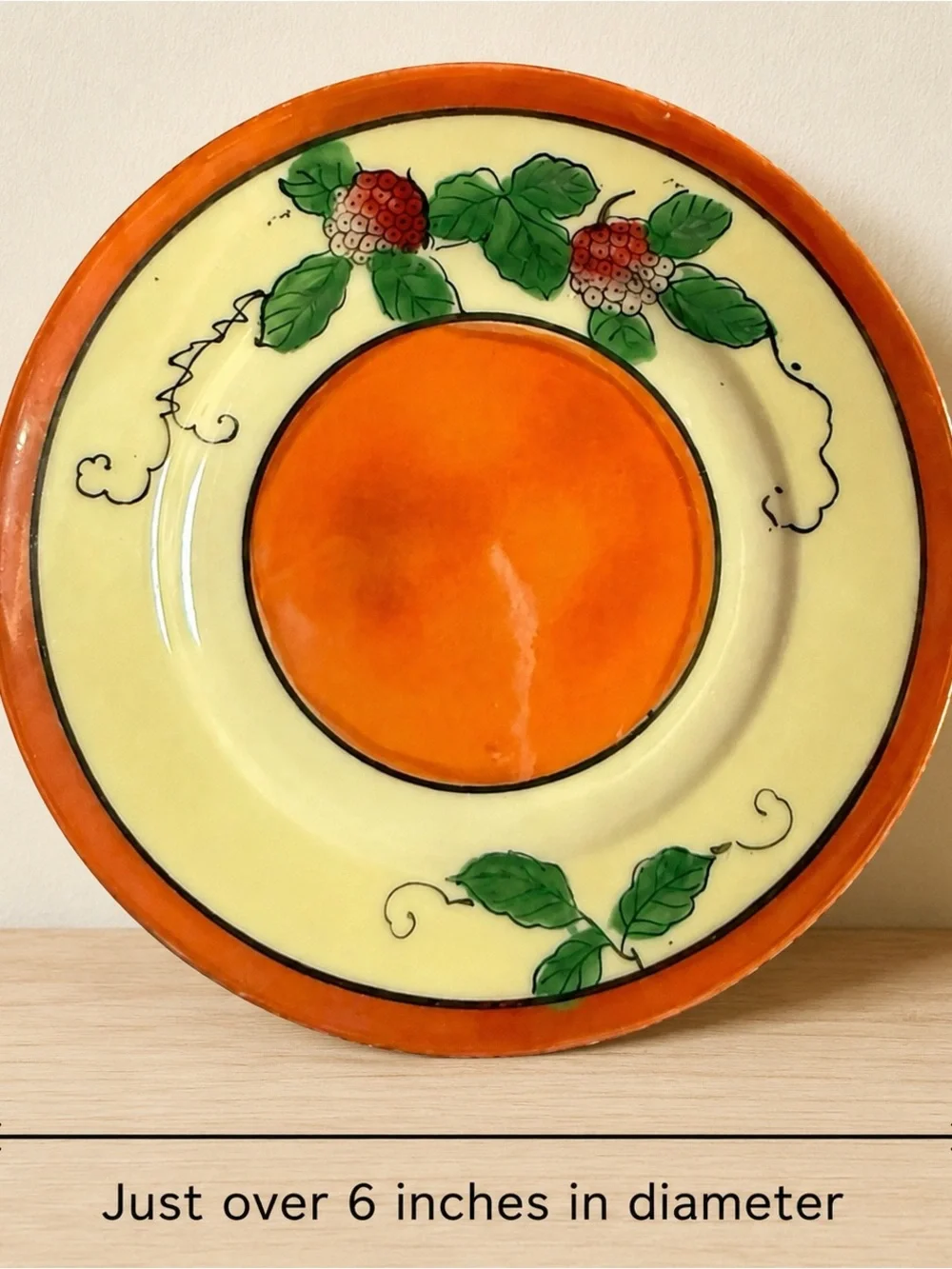 Vintage Hand Painted Japan Orange Berry Floral Saucer 6 Inch